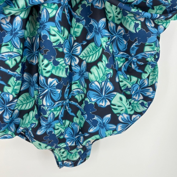 Disney Womens 2X One Piece Swim Bathing Suit Blue Green Tropical Mickey Mouse - Picture 3 of 7
